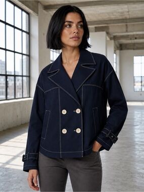 Mainstream Boutique Oversized Contrast Stitch Double Breasted Jacket Size M NWT